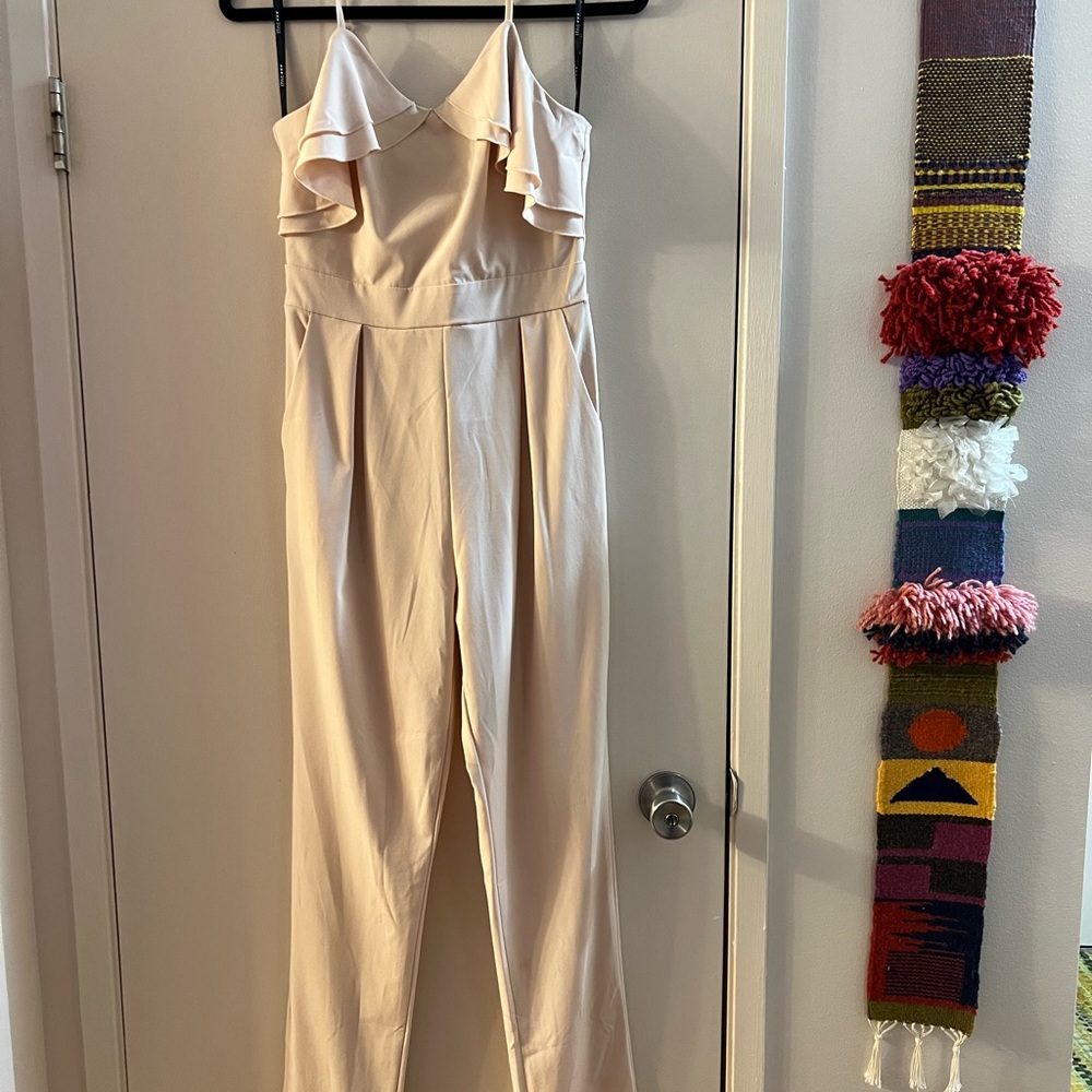 TFNC Cream Jumpsuit with Thin Straps